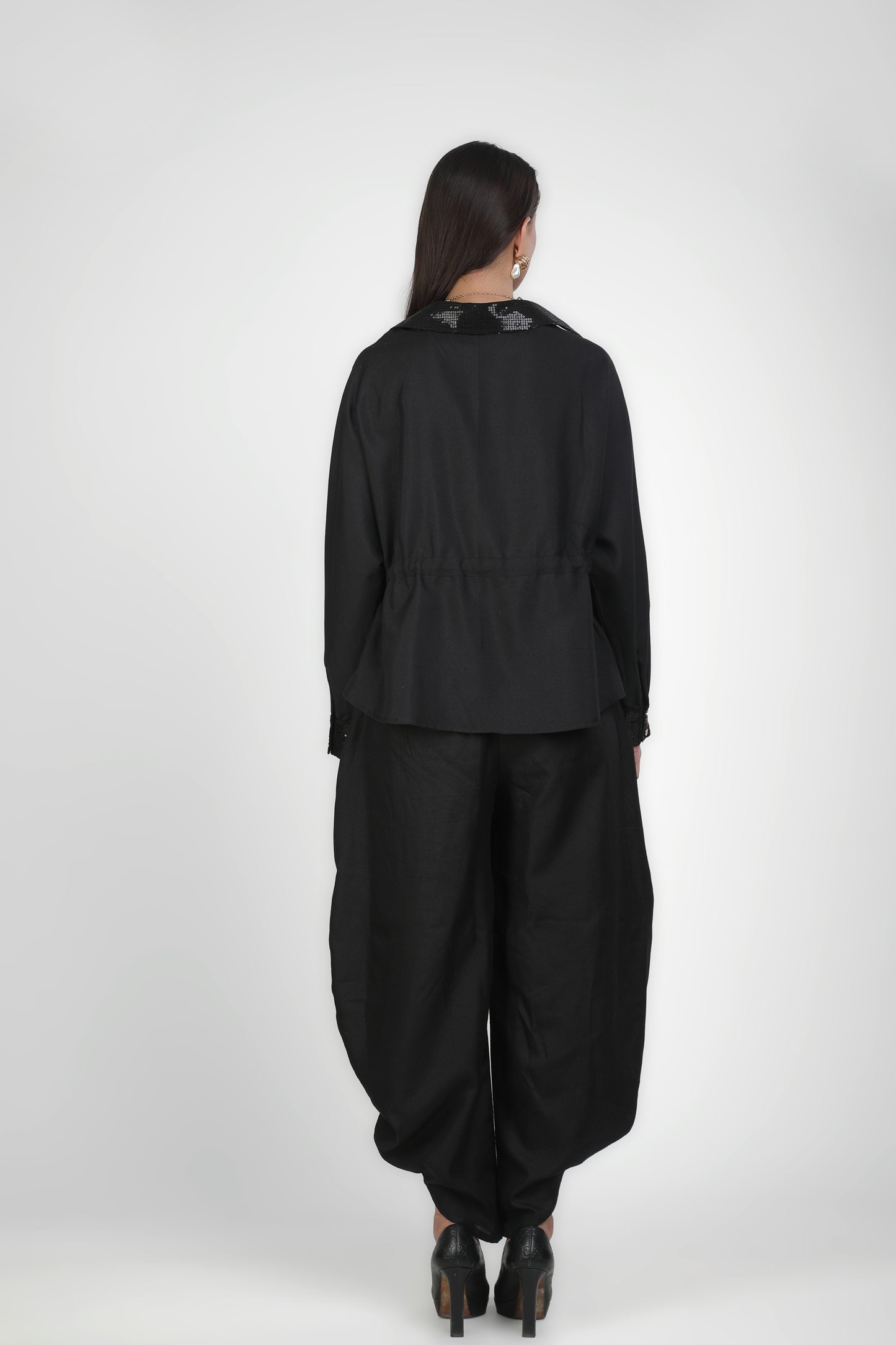 Sequin Pocket Collar Style Shirt & Tulip Dhoti Pant