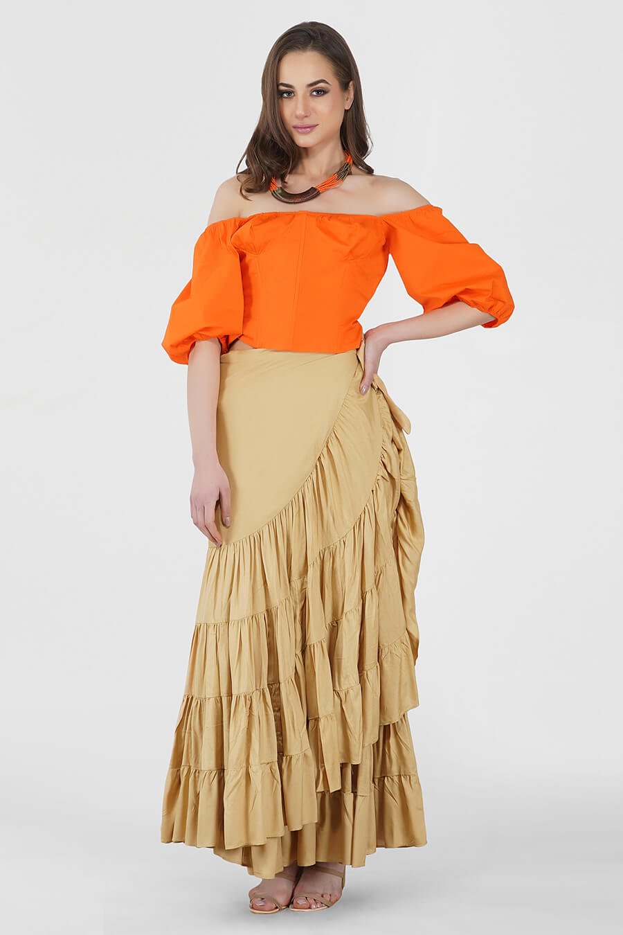 Beige Wrap Layered Skirt