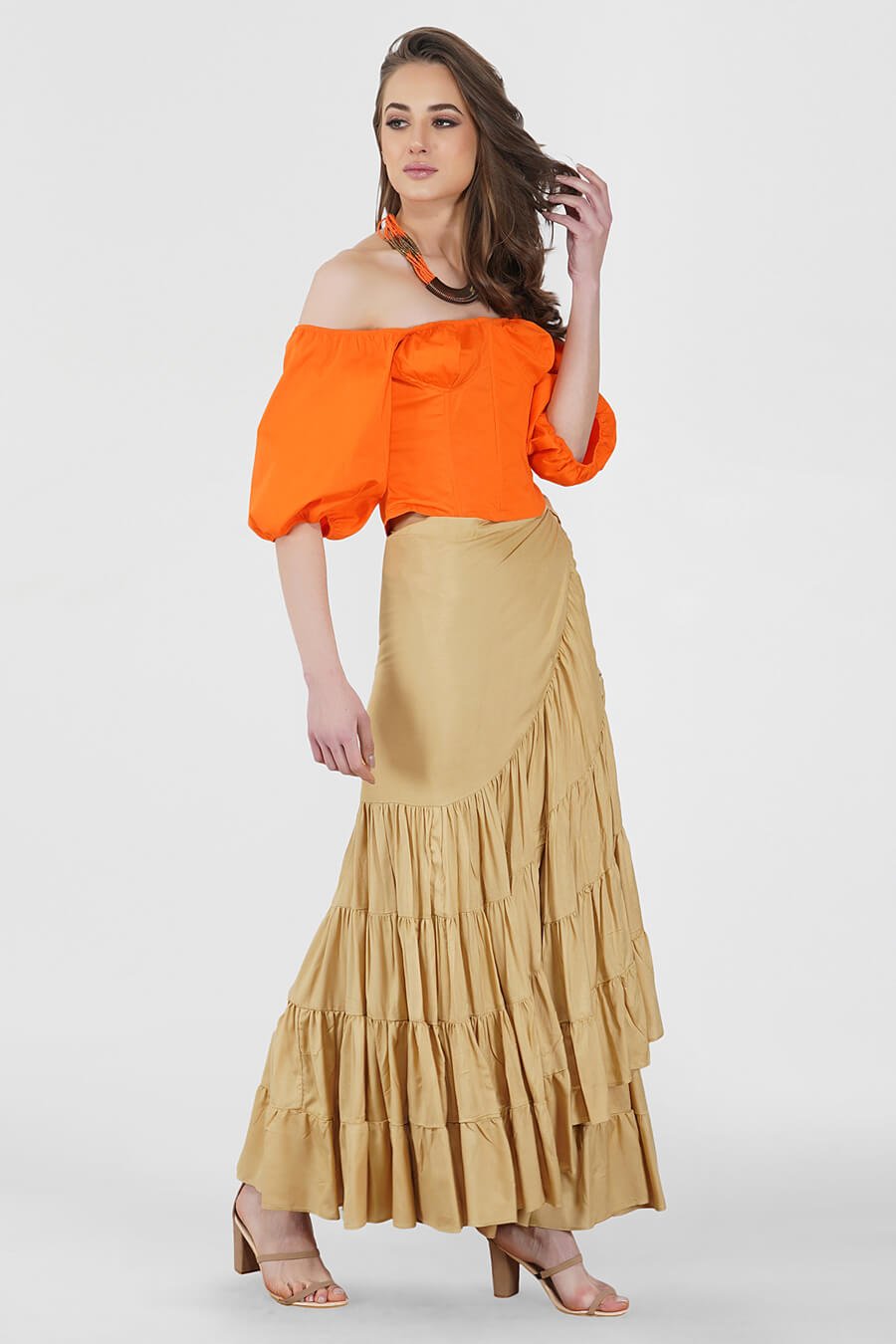 Beige Wrap Layered Skirt