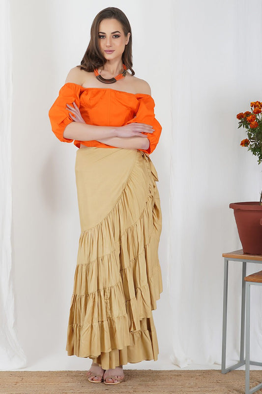 Beige Wrap Layered Skirt