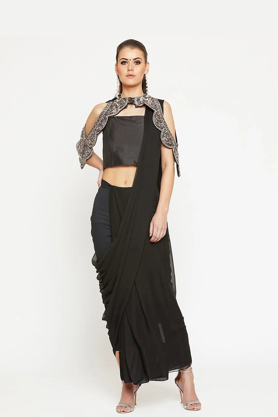 Black Saree With Detachable Collar