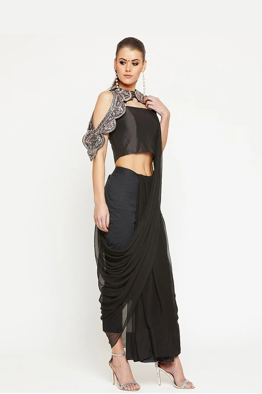 Black Saree With Detachable Collar