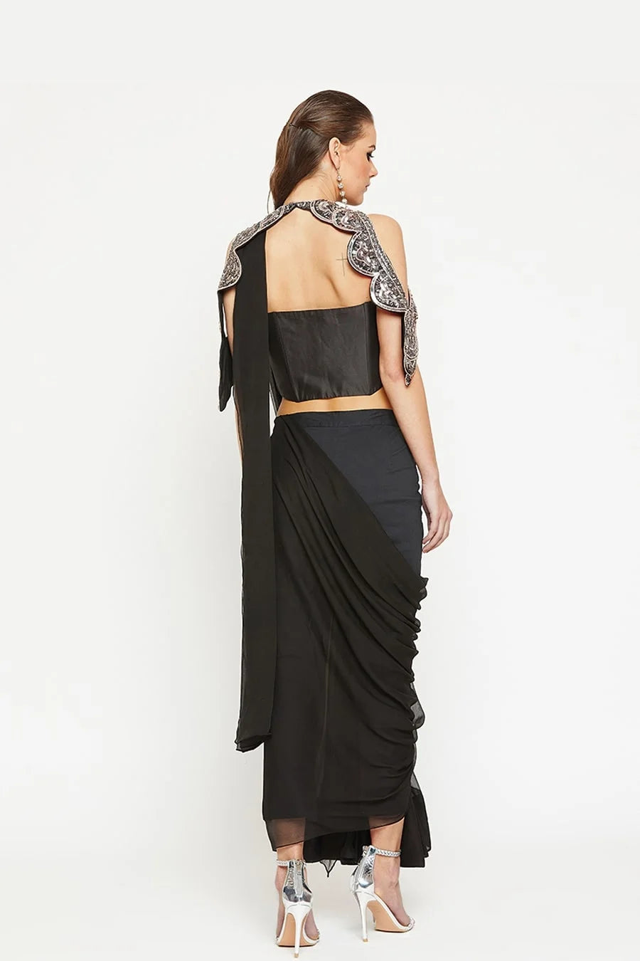 Black Saree With Detachable Collar