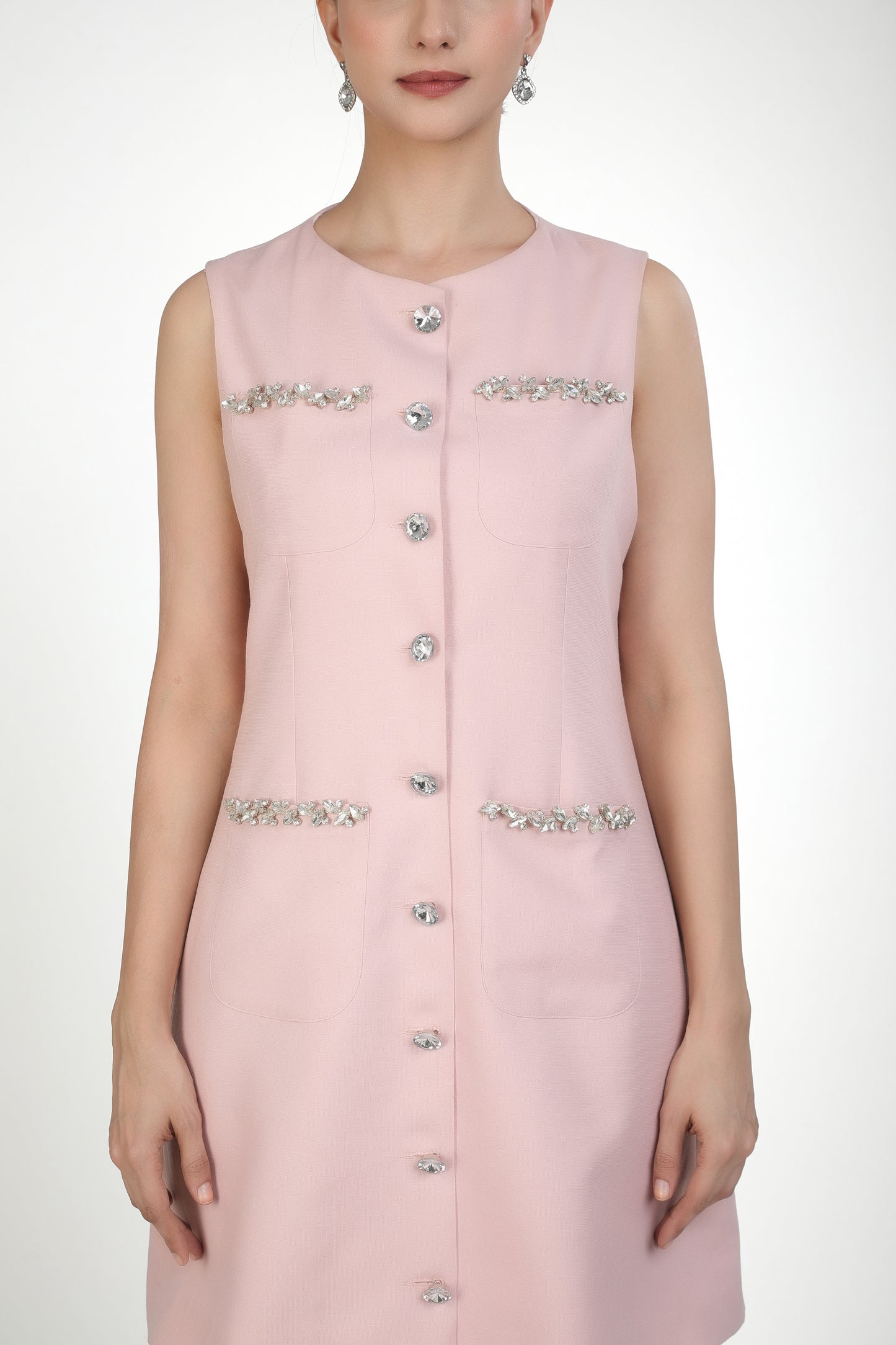 Blush Embellished Pocket A-Line Dress