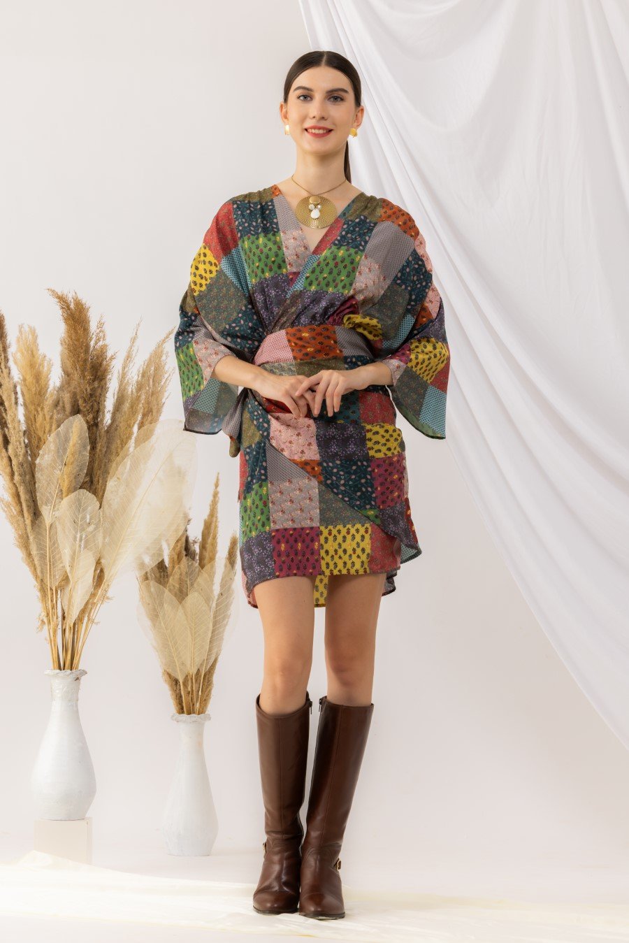 Bohemian digital Printed  Wrap Dress