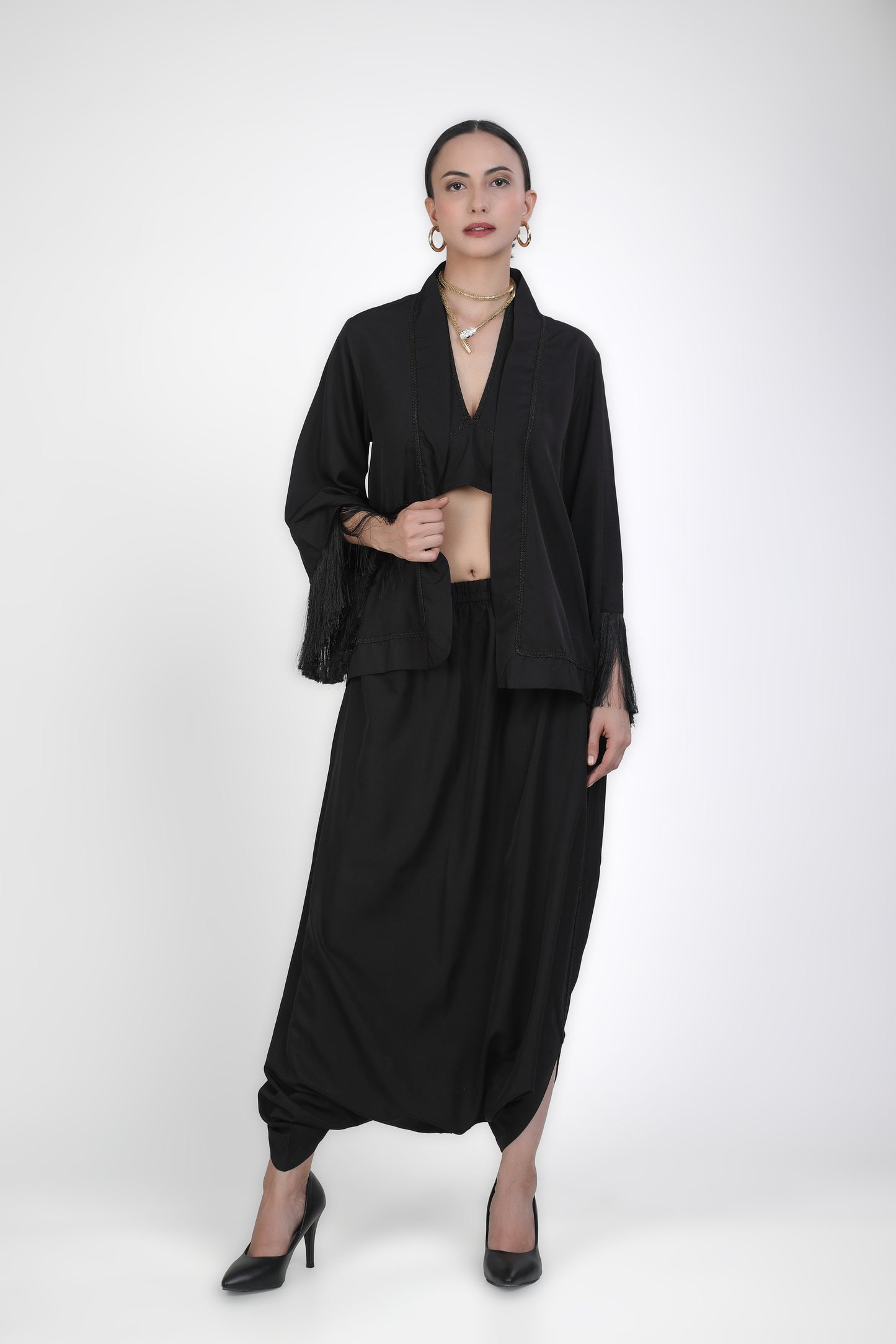 Bralette Shrug Parachute Pant Set