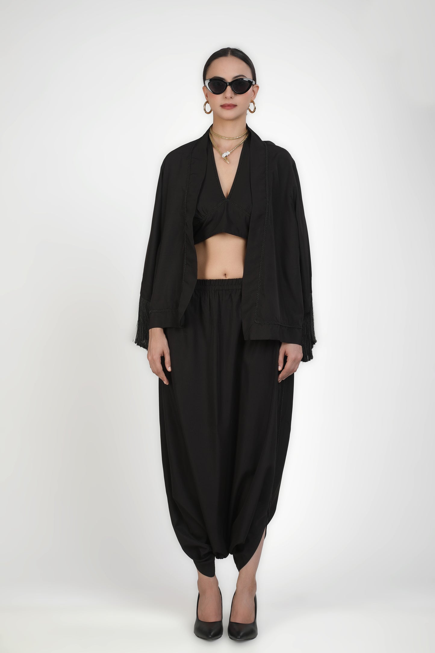 Bralette Shrug Parachute Pant Set