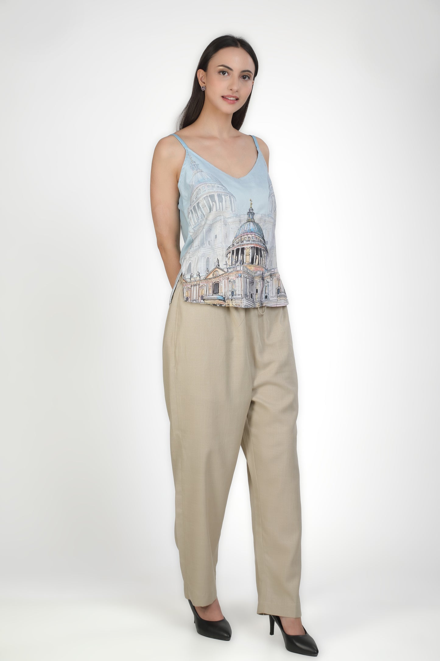 Cascade Cityscape Co-ord With Pastel Blue Spaghetti