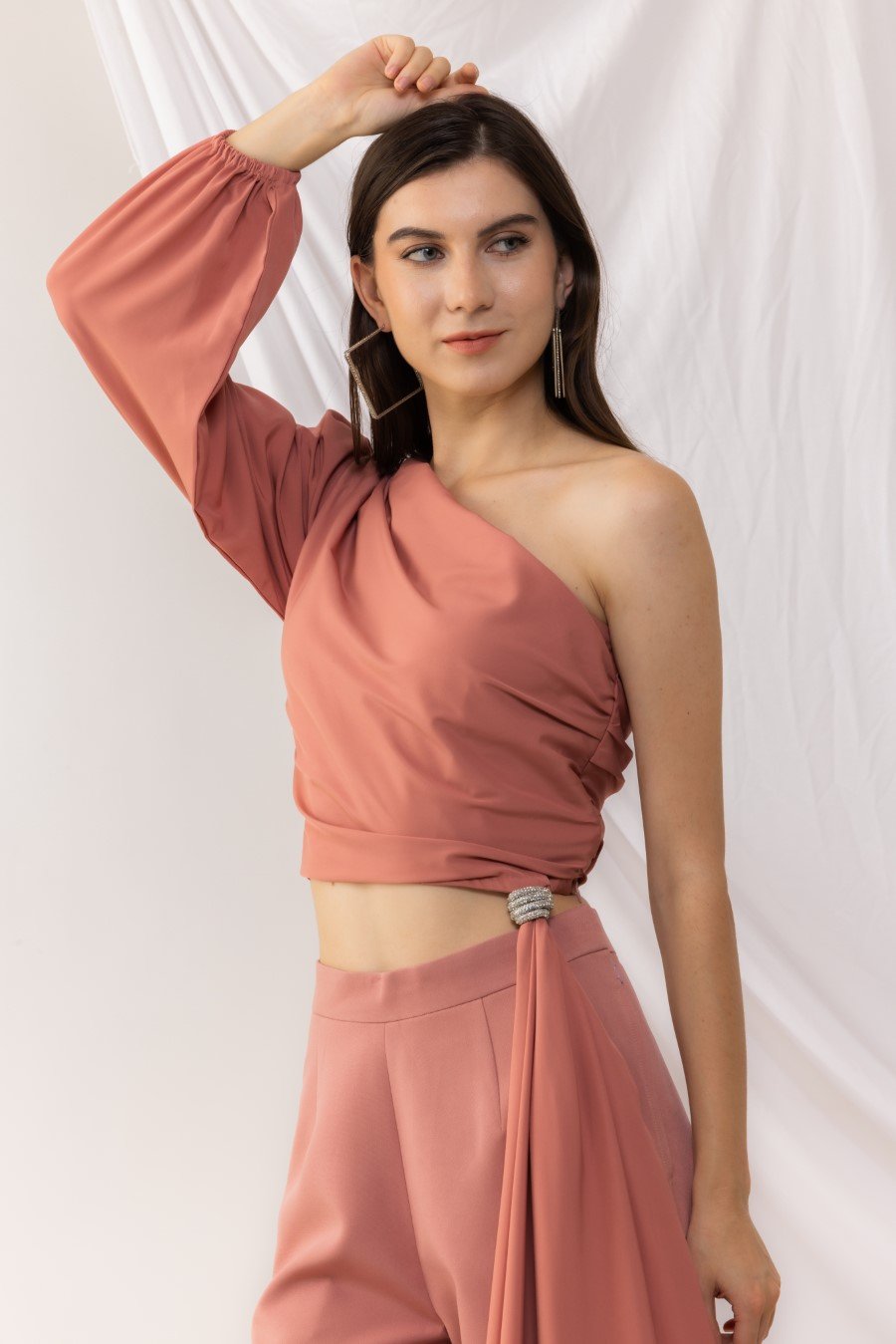 Coral Rose One Sleeve Shoulder Top