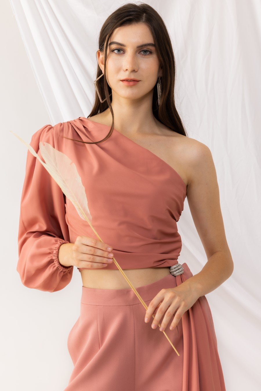 Coral Rose One Sleeve Shoulder Top
