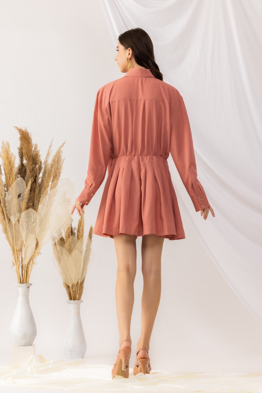 Coral Rose Shirt Dress