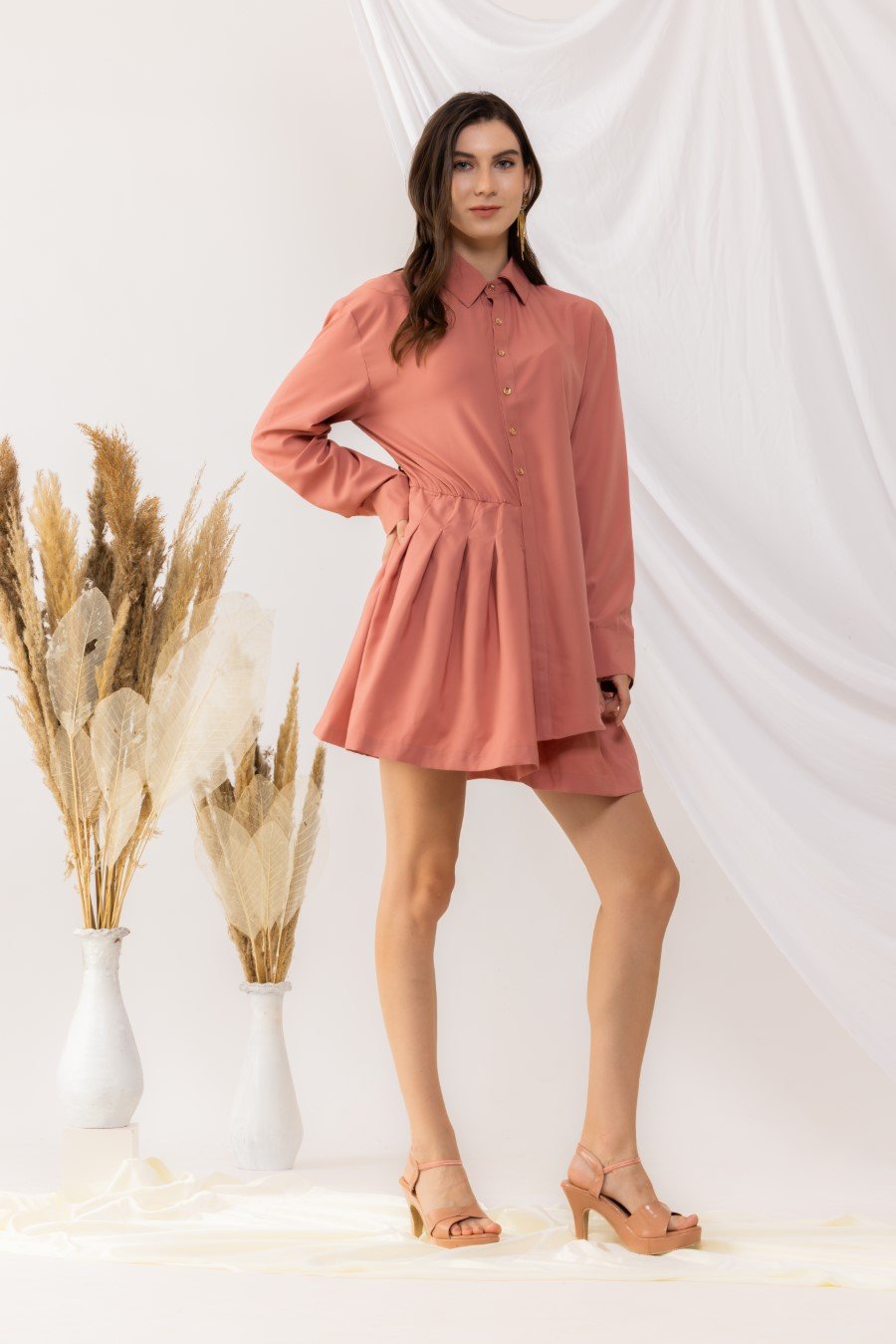 Coral Rose Shirt Dress