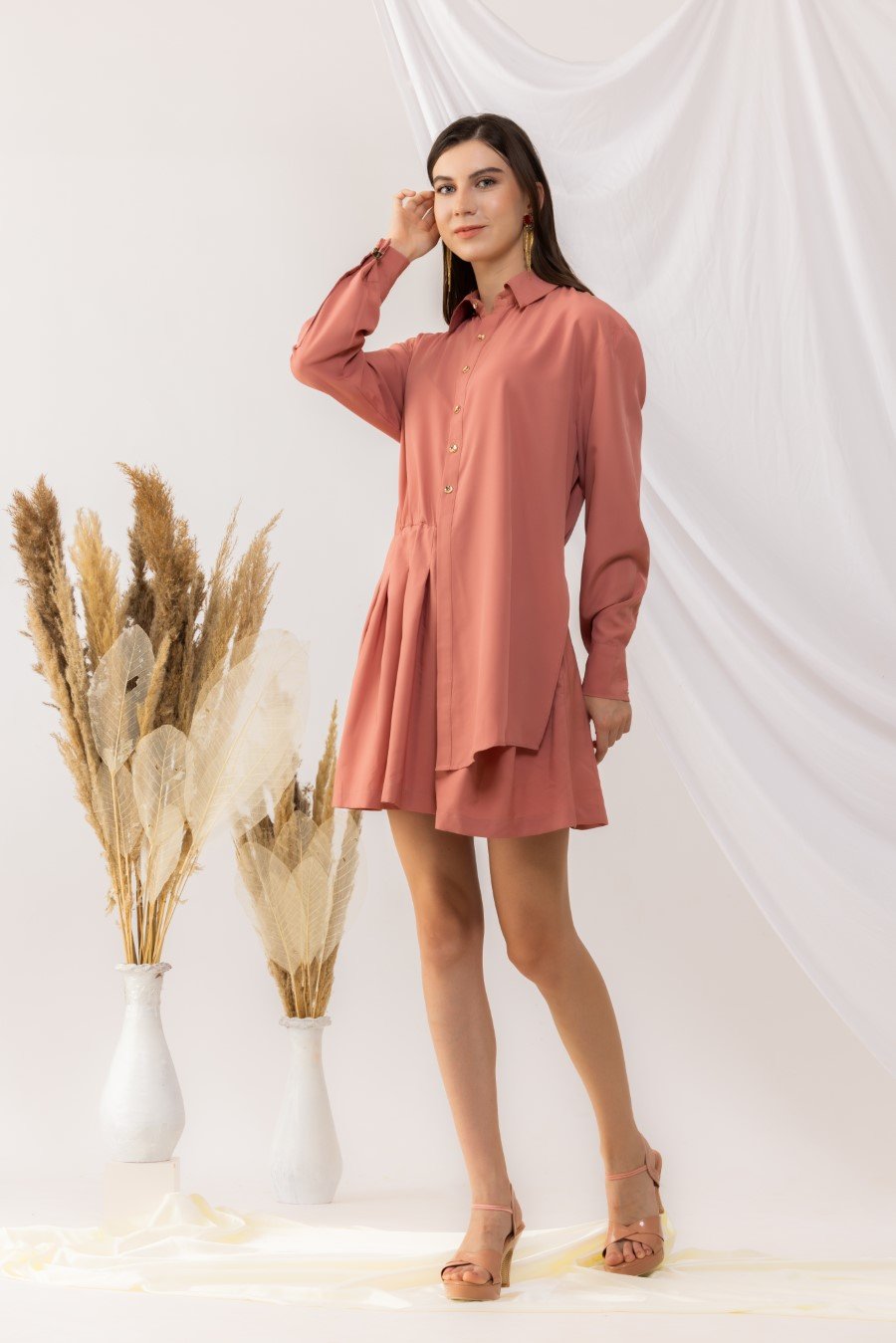 Coral Rose Shirt Dress