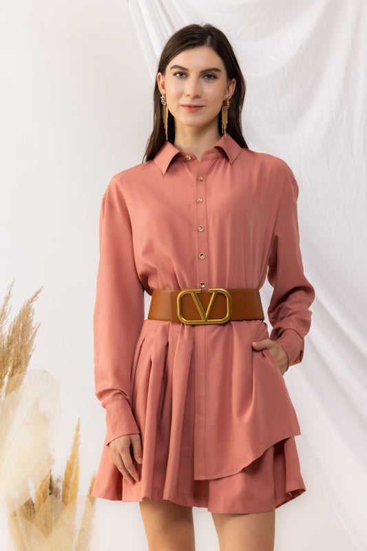 Coral Rose Shirt Dress