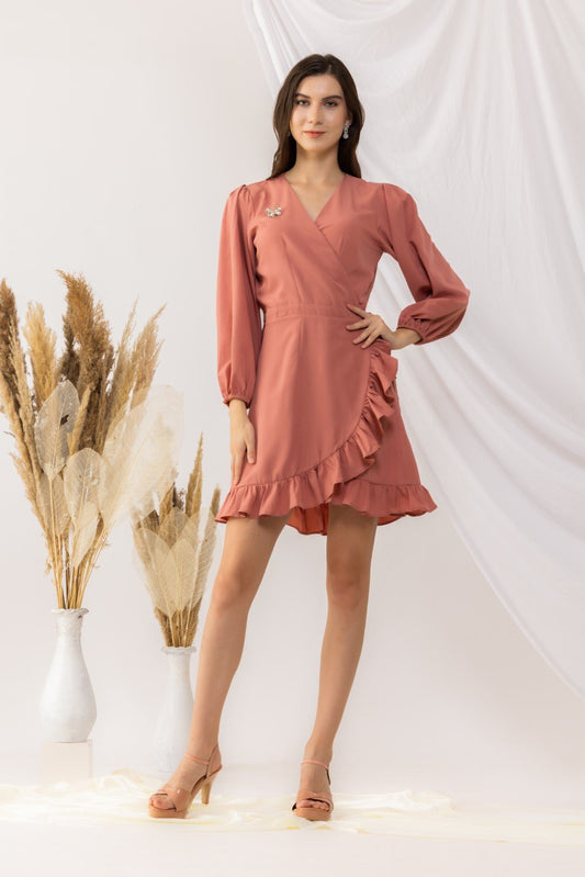 Coral Rose Wrap Dress