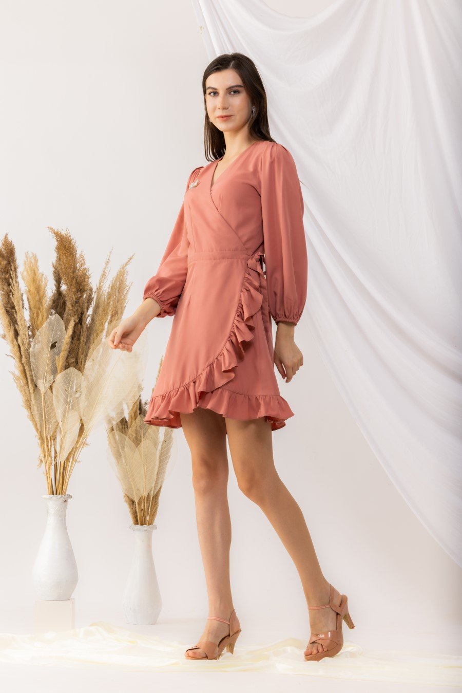 Coral Rose Wrap Dress