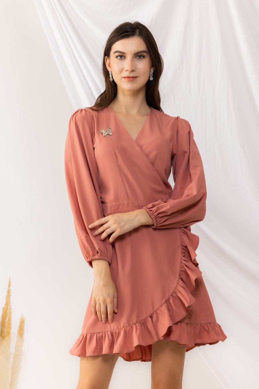 Coral Rose Wrap Dress
