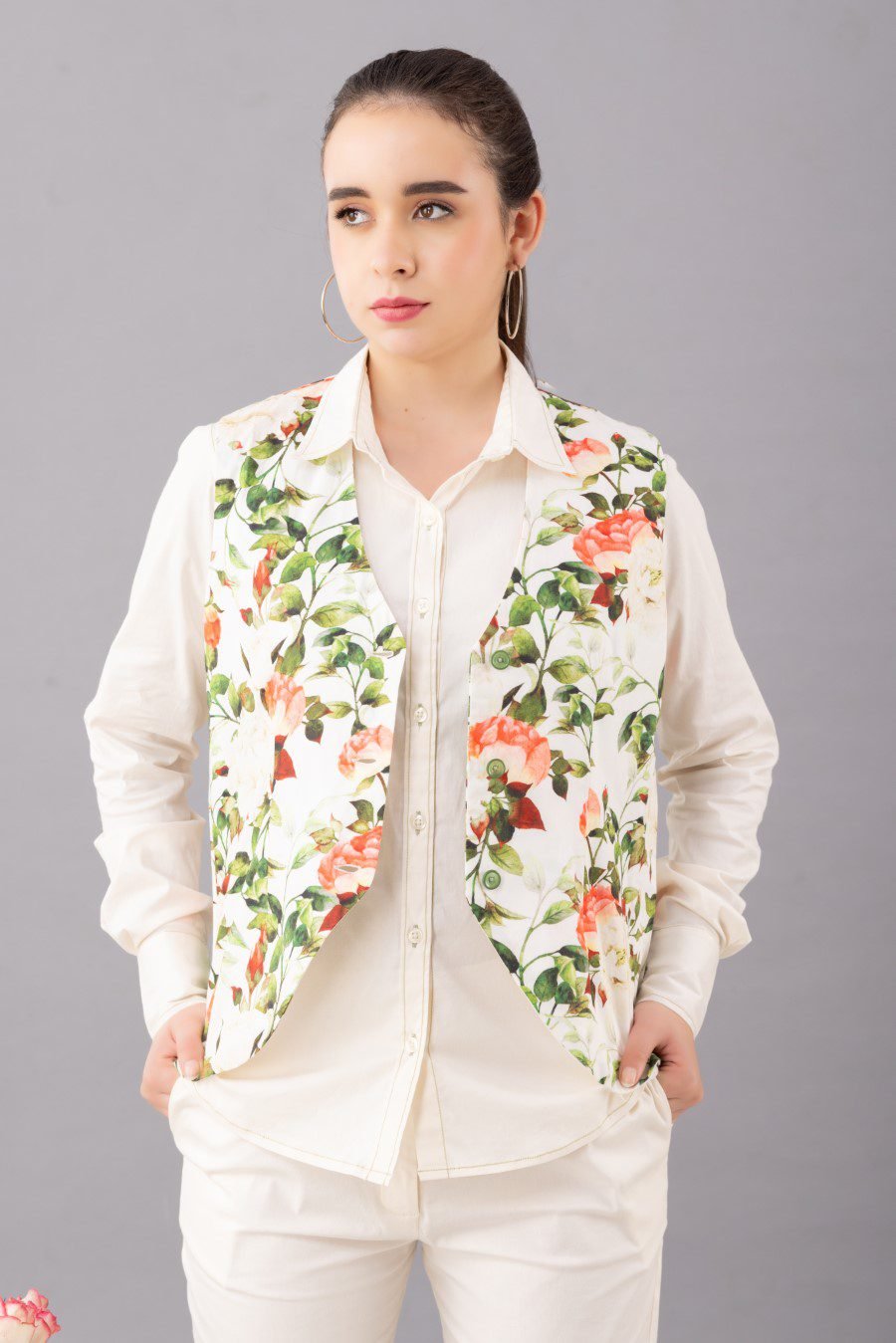 Cotton Printed Waistcoat Coord Set ( Set Of 3)