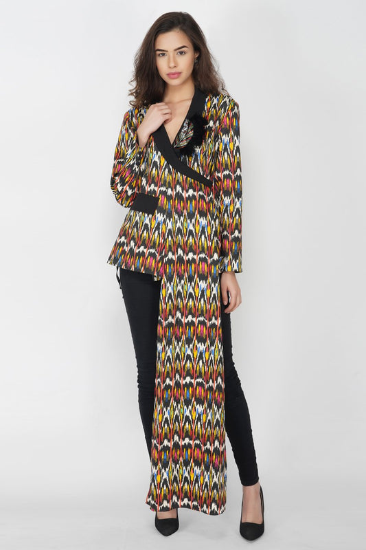 Stylized Ikat Print Blazer