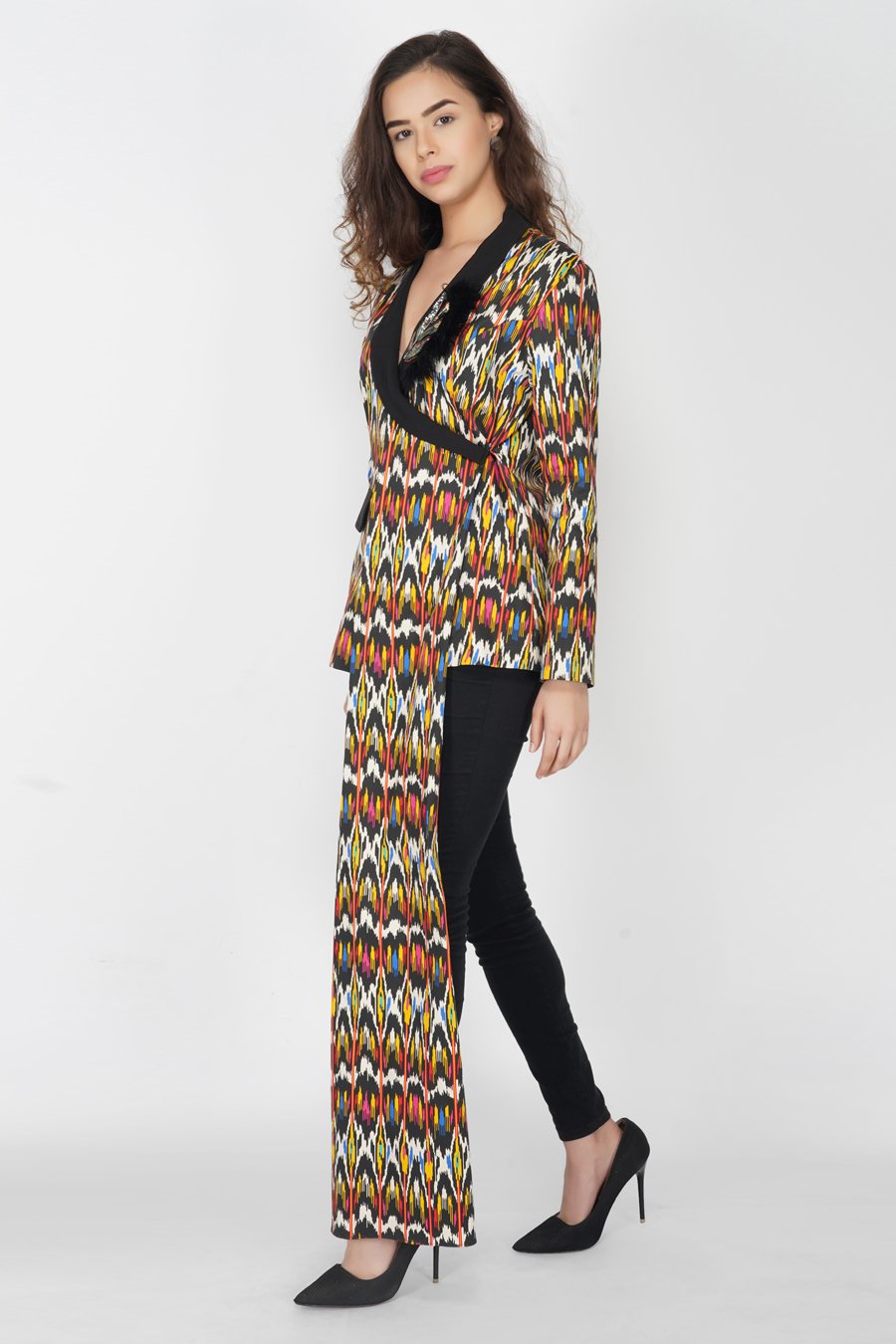 Stylized Ikat Print Blazer
