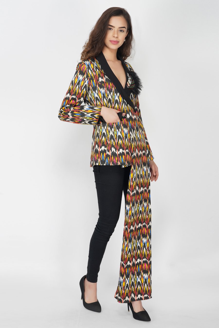 Stylized Ikat Print Blazer