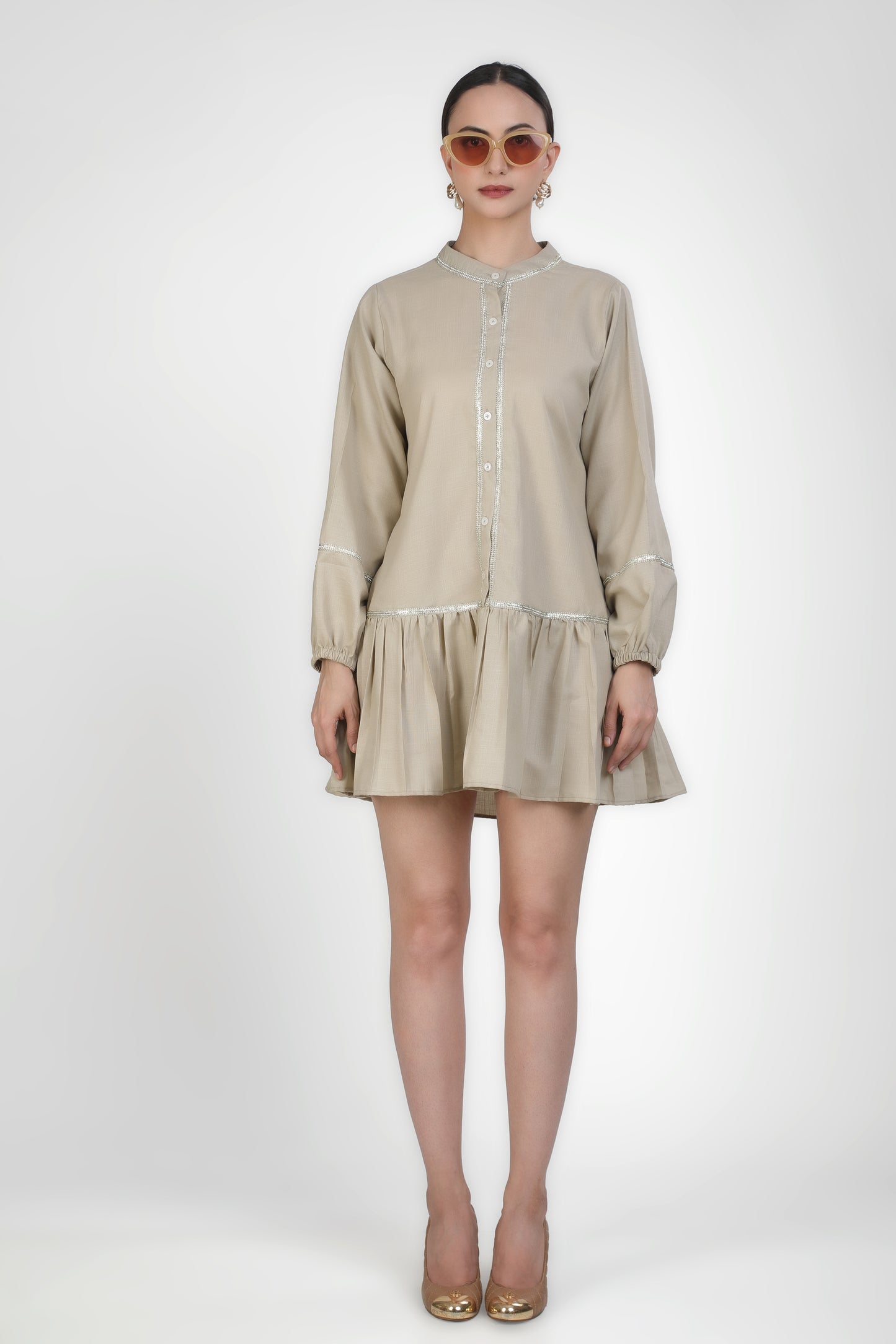 Embellished Buttoned Flounce Dress