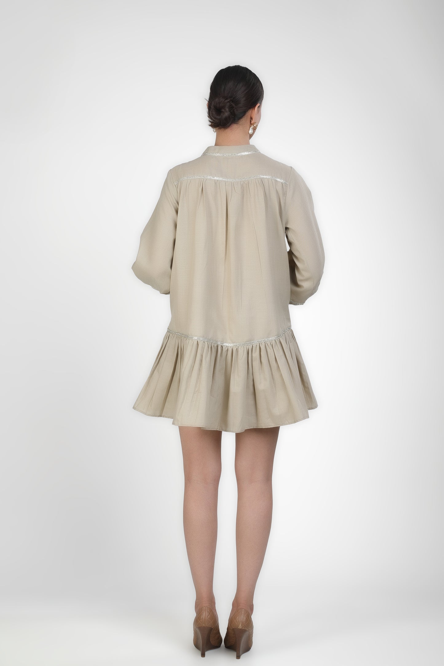 Embellished Buttoned Flounce Dress