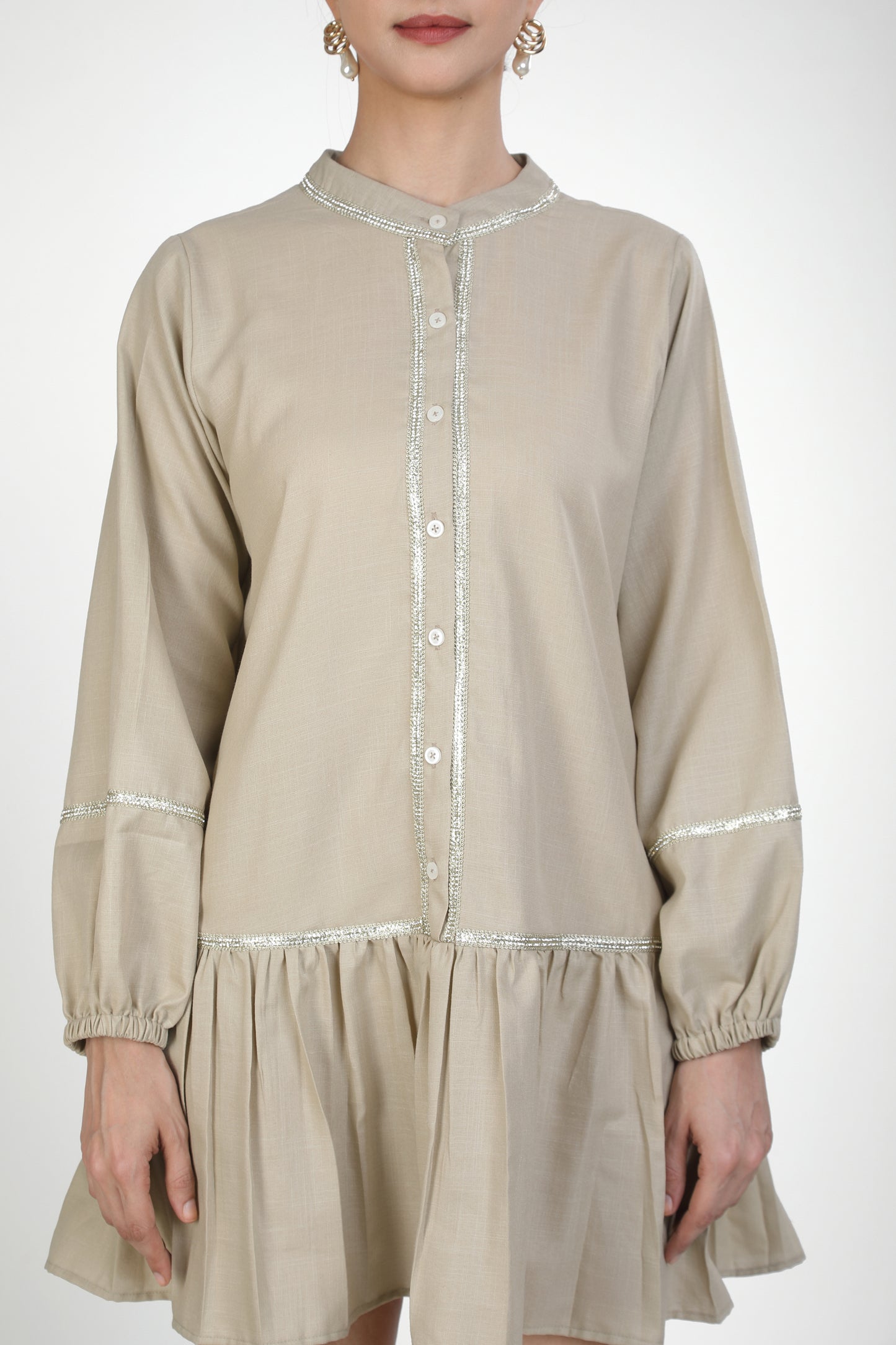 Embellished Buttoned Flounce Dress