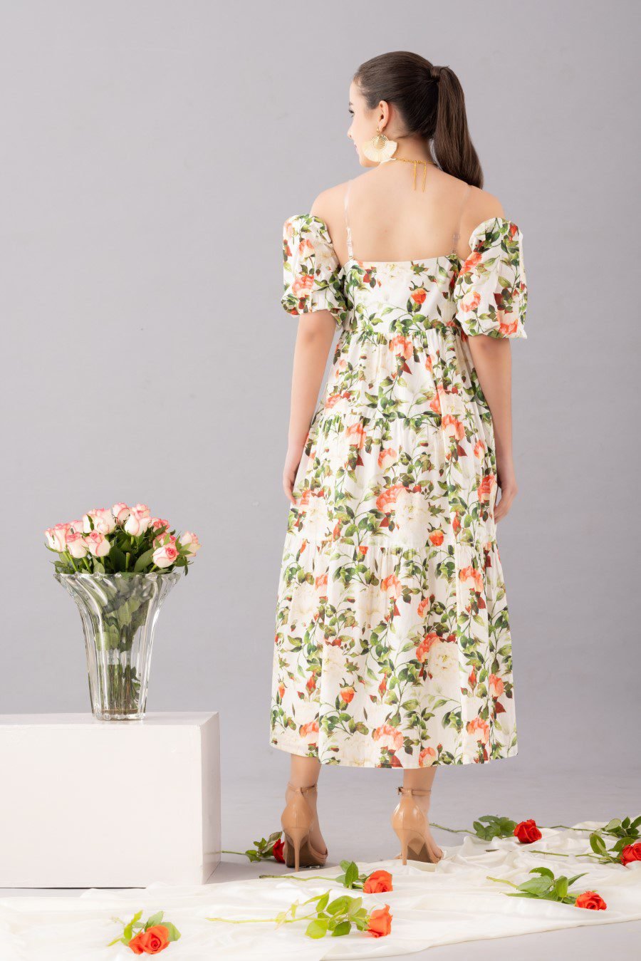 Floral Maxi Dress with detachable sleeves