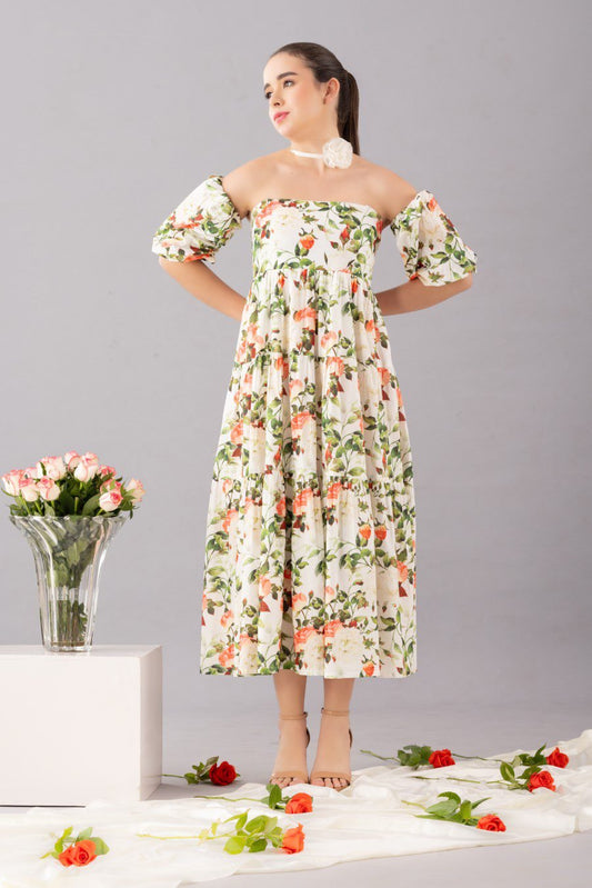 Floral Maxi Dress with detachable sleeves