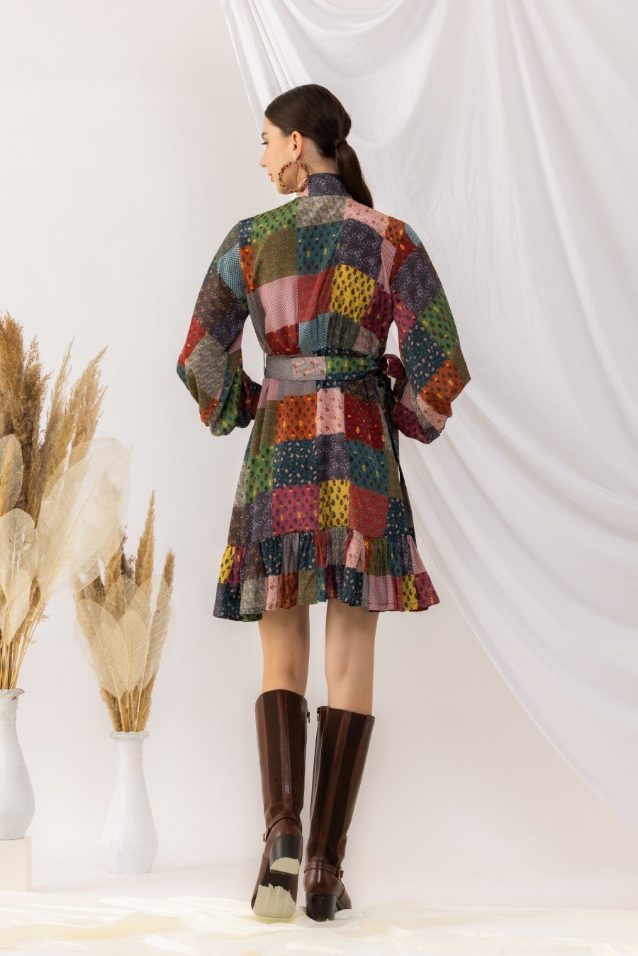 Flouncy Bohemian Front Open Dress With Lantern Sleeves