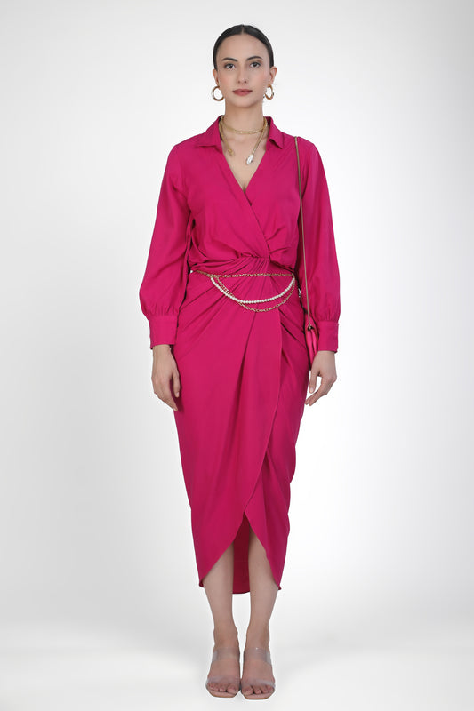 Fuchsia Draped Maxi Dress