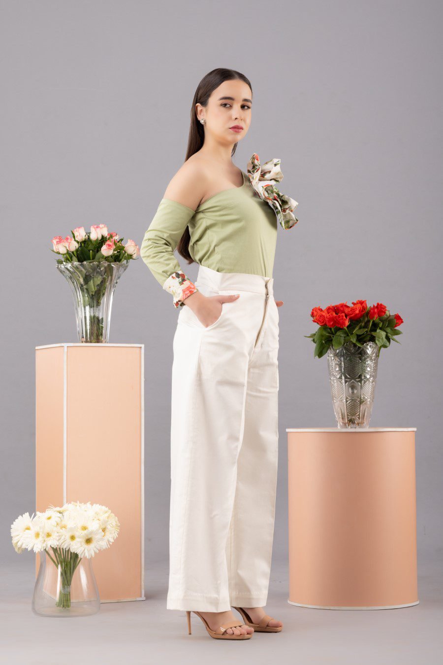 Green Asymmetrical Flower Top