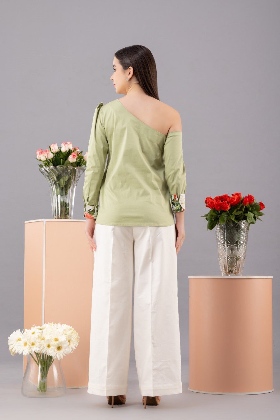 Green Asymmetrical Flower Top