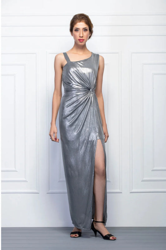Grey Shimmer Knotted Gown