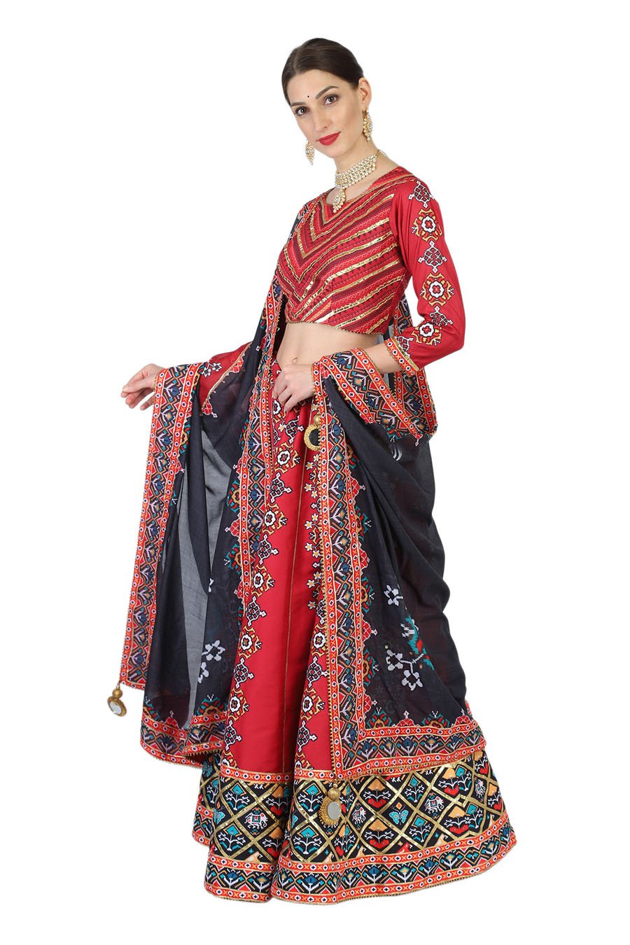 Red and Black Patola Lehenga