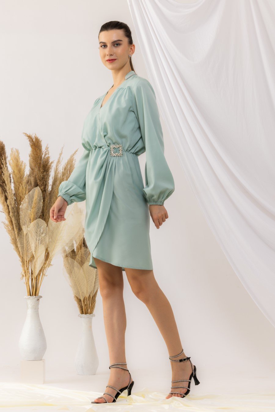 Light Turquoise Elastic Waist Dress