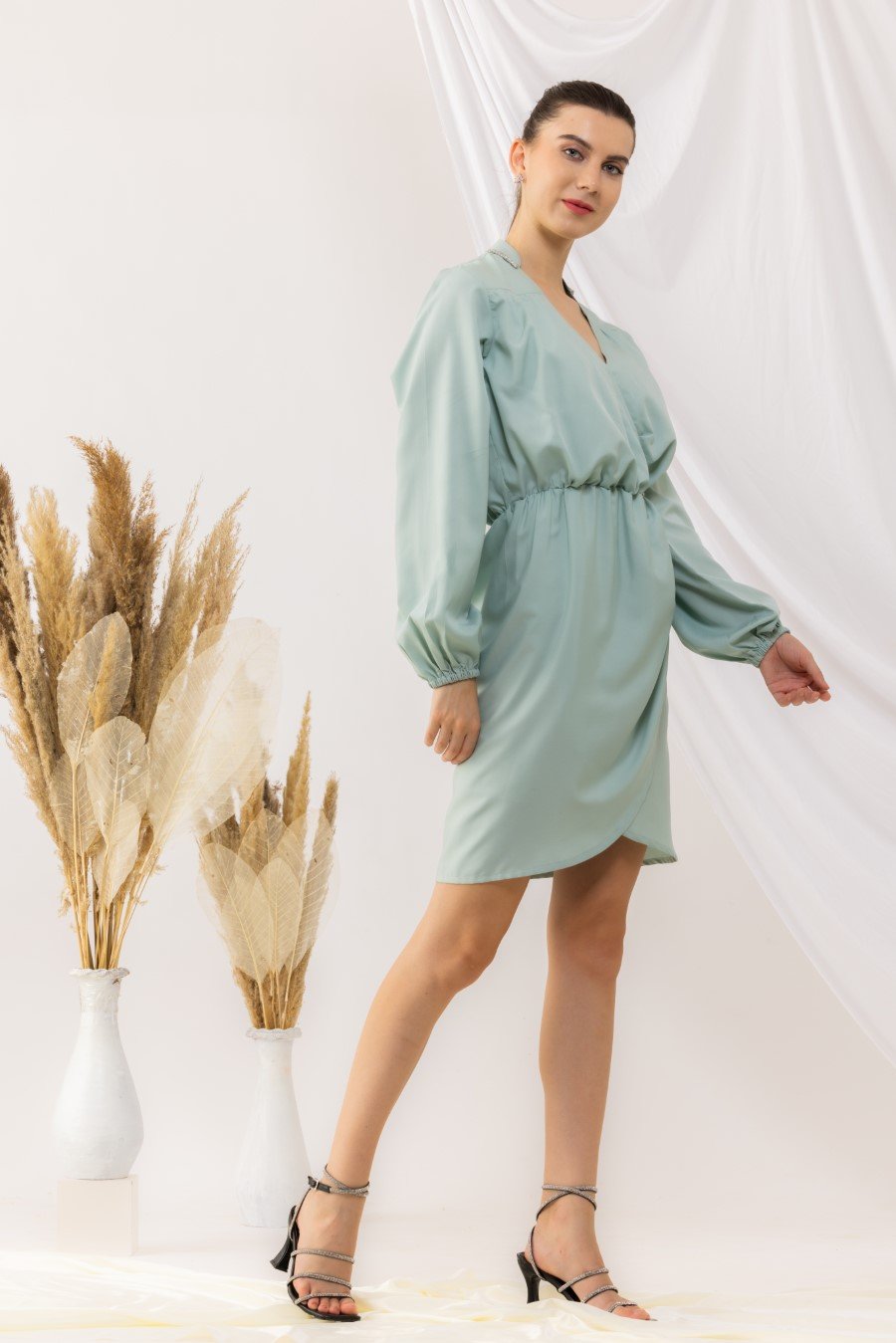Light Turquoise Elastic Waist Dress