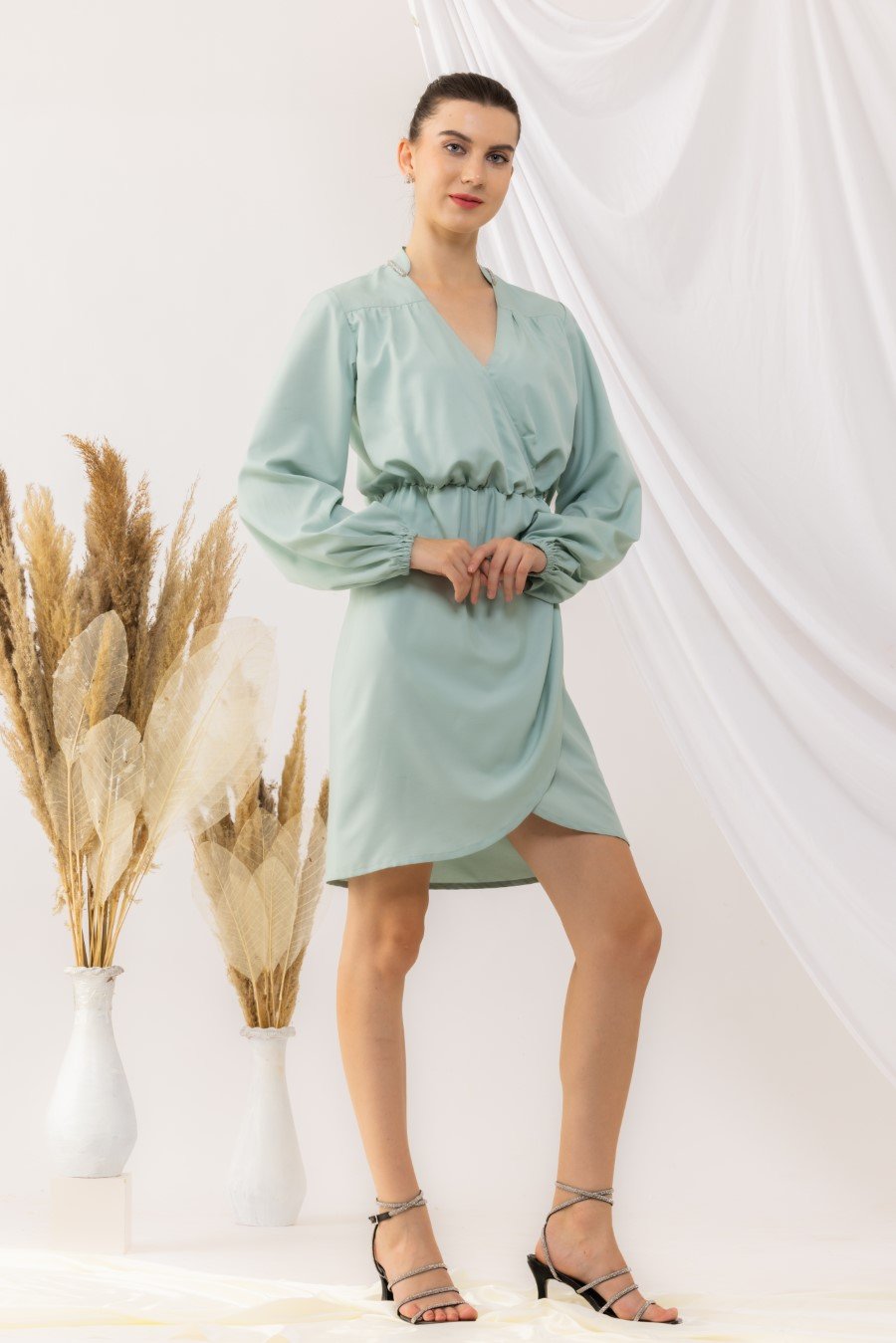 Light Turquoise Elastic Waist Dress