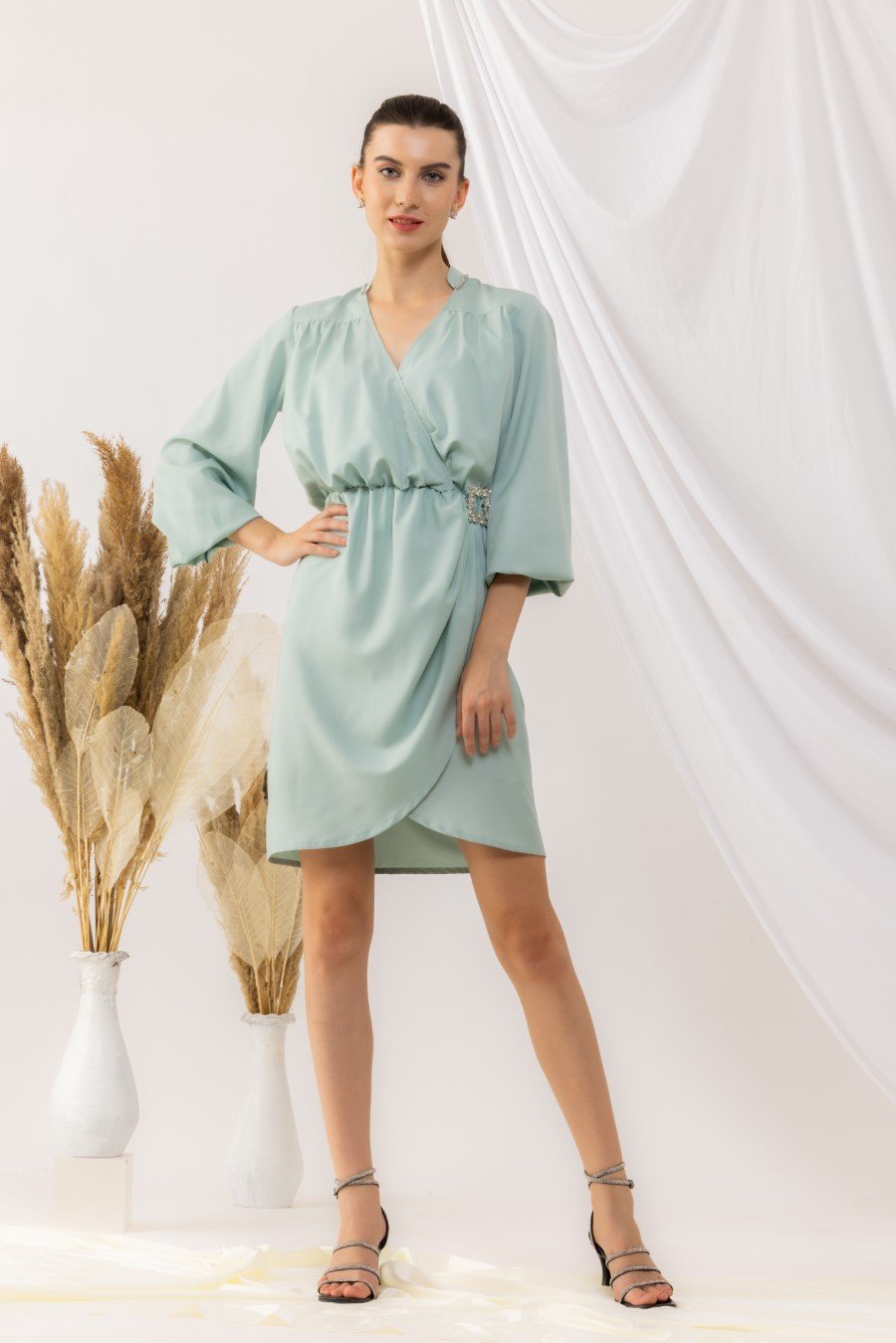 Light Turquoise Elastic Waist Dress