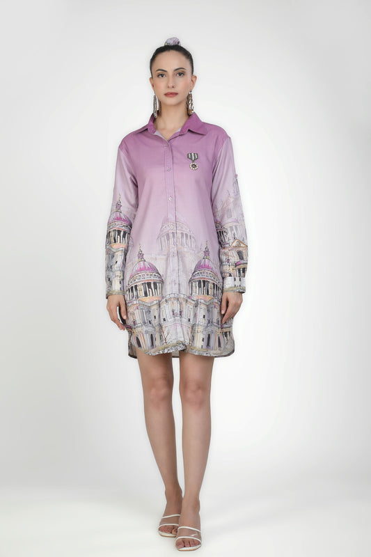 Lilac Landmark Shirt Dress