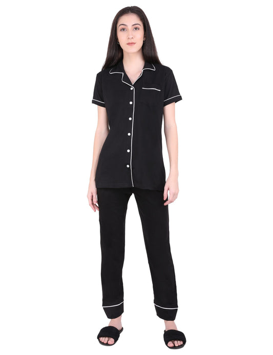 Solid Black Pajama Night Suit Set