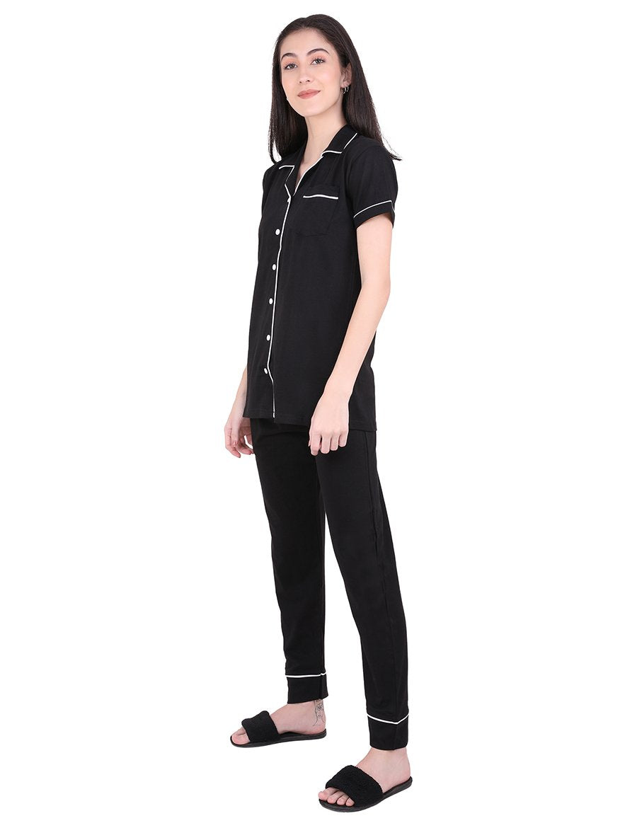 Solid Black Pajama Night Suit Set