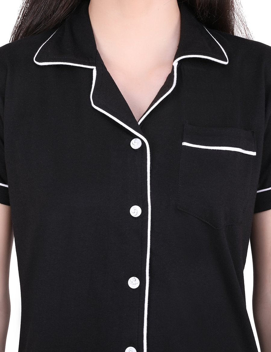 Solid Black Pajama Night Suit Set