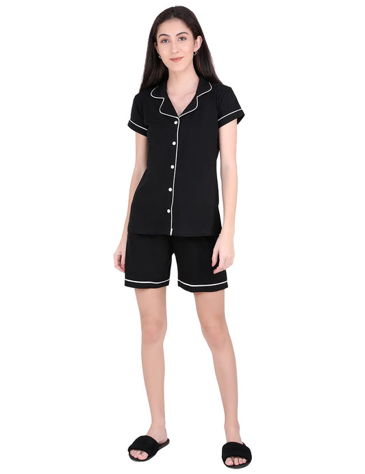 Solid Black Stylist Night Suit Set