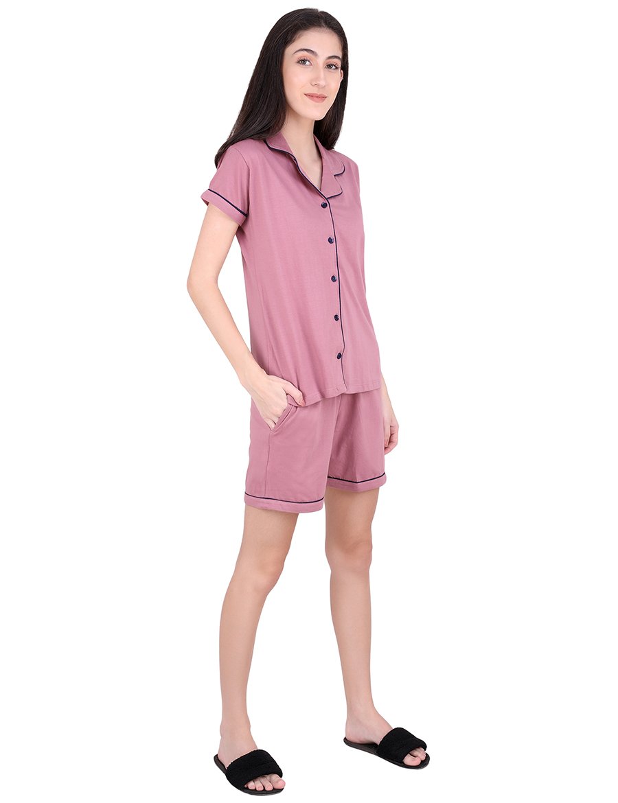 Solid Onion Pink Stylist Night Suit Set