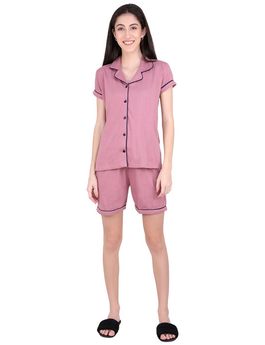 Solid Onion Pink  Stylist Night Suit  Set