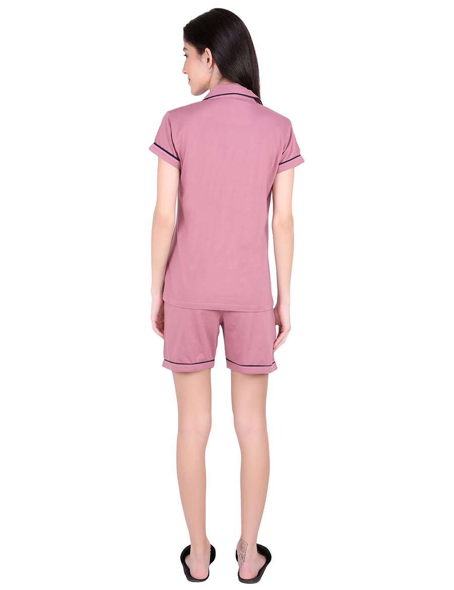 Solid Onion Pink Stylist Night Suit Set