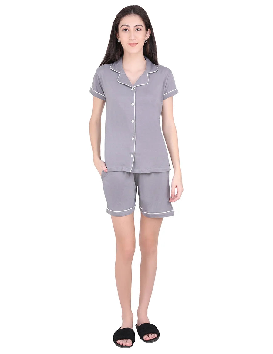 Solid Grey Stylist Night Suit Set