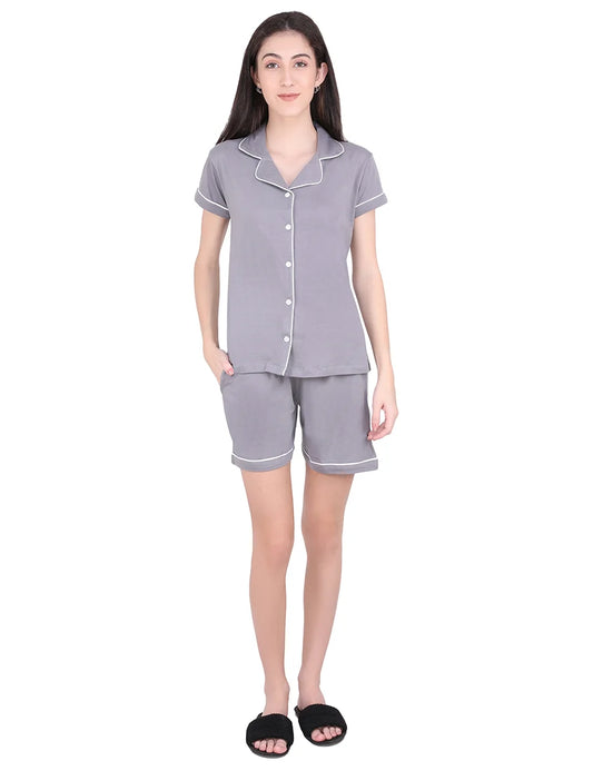 Solid Grey Stylist Night Suit Set